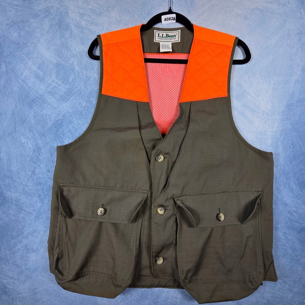 Vintage LL Bean Hunting Vest Mens Medium Olive Orange Made in USA Ripstop E971